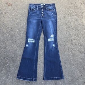 KanCan Blue Flare Jeans with Distressed Details
